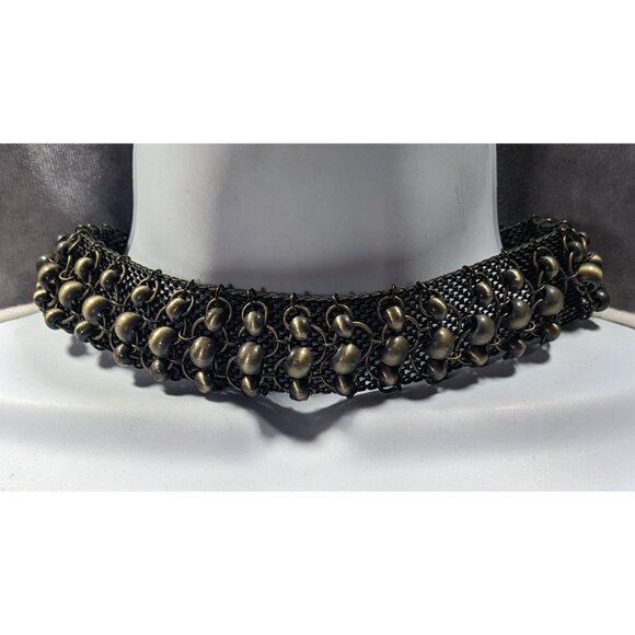 Apocalyptic Military Gold Tone Mesh And Beaded Necklace - Picture 1 of 11